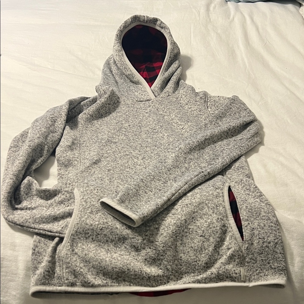 Eddie Bauer Gray Hoodie with Red Plaid Interior